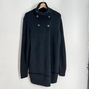 Jarbo Alpaca Wool Blend Cardigan Women Large Black Chunky Knit Long Line Peru